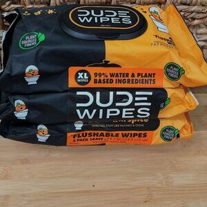 DUDE Wipes: XL Flushable Wipes- 3 Pack, 144 Wipes DUMPkin Spice Exp 12/16/2026